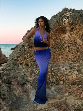 Rat & Boa Blue and Lavender Ombre Halter Set - Nova top & Atlantis set